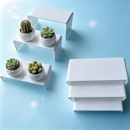 Wider Version White Acrylic Display Risers 2 Sets 6 Pcs 4 Inch Wide Rectangular Shelves for Tabletop Display 3 Sizes for Jewelry Cupcake Funko Pop Figures Retail Showcase Decor - color: White 4 Inch Wide 6 PCs