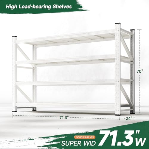 Letaya 71.3" W Metal Storage Shelves,5000LBS Heavy Duty Garage Shelving Units, 4 Tier Adjustable Utility Rack Shelf,Large Industrial Shelves,for Shop,Warehouse,Basement (71.3" W x 24" D x 70" H) - color: White, size: 71" W x 24" D x 70" H