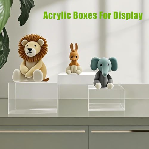 Clisela 3pcs Acrylic Cube Display Stands Box Risers Clear 6" 7" 8" | Food Risers for Buffet Table w/Hollow Bottoms, Decorative Display Stand Shelf for Dessert Collectibles Jewelry Figures Show - size: (6,7,8)"- Clear