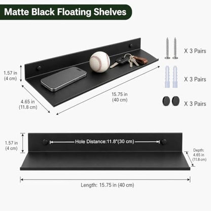 Z metnal Bathroom Shelf, Floating Shelves, Metal Display Wall Shelf, Aluminum, Wall Mounted, Matt Black,16 inch, 2 Pack - color: Black, size: 16 inch (2 Pack)