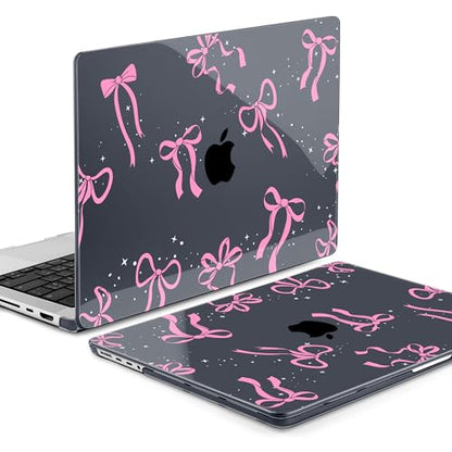 DONGKE Case for MacBook Pro 14 Inch (2026-2021 Release, M5 M4 M3 M2 M1 Pro/Max Chip), Plastic Slim Hard Shell Protective Cover with Keyboard Cover & Screen Protector, Bows & Stars - color: Bows & Stars
