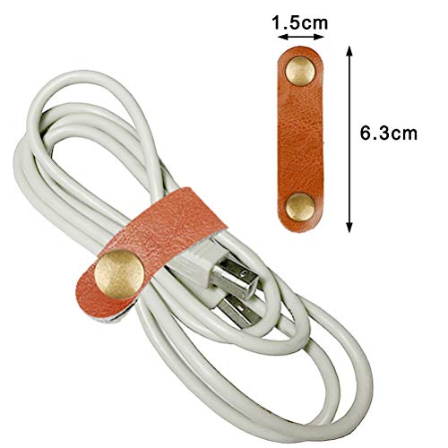 10 Pcs Cord Organizer, Stocking Stuffers for Men Portable Earphone Cord Holder Winder Keeper, Leather Cable Cord USB Straps, Leather Handmade (Light Brown) - color: Light Brown