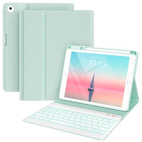 Keyboard case for iPad 5th/6th Generation 2017/2018, 9.7 Inch iPad Air 2 Case with Keyboard, Removable Wireless Backlit Keyboard Detachable, Folio Smart Cover, Tablet Case with Pencil Holder(Green) - color: Mint Green, size: Classic for iPad 5th/6th/Air 2