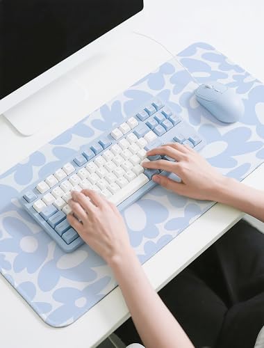 Cute Aesthetic Blue Computer Desk Keyboard Pad Mat Blue for Keyboard and Mouse, Large Mouse Pad Keyboard Mats for Desk (31.5" x 15.8") - color: Light Blue