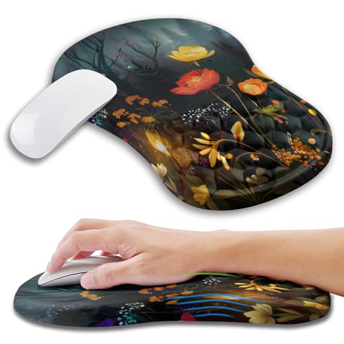 Ergonomic Mouse Pad Wrist Support with Memory Foam Massage Bulge, Carpal Tunnel Pain Relief Mousepad Wrist Rest for Mouse(12x8 inch, Midnight Forest) - color: Kg040-midnight Forest
