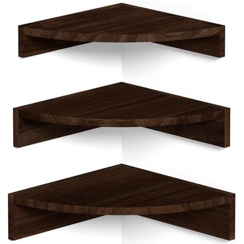 Alsonerbay Corner Shelf Wall Mount, Set of 3 Floating Shelves for Storage and Display, Rustic Wood Shelves for Bedroom, Kitchen, Living Room, Nursery and Office (Dark Brown) - color: Dark Brown, size: Set of 3