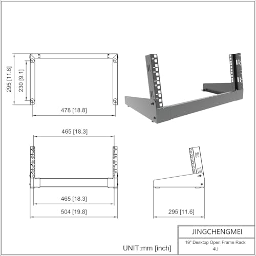 4U Desktop Network Rack 19 inches Small Open Frame Rack 2 Post Free-Standing Tabletop Rack for Server, Patch Panel, Data, AV, IT,Studio or Networking Equipments (4U) - size: 4U