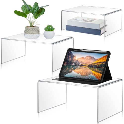RattanView 3 Pcs Extra Large 14, 13, 12 Inch Acrylic Display Risers Clear Acrylic Shelf Riser Display Stands 5 mm Thick Rectangular for Collectibles Figures - size: 14, 13, 12 Inch