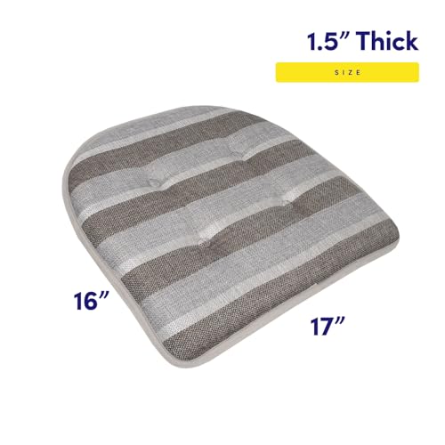 Sweet Home Collection Chair Cushion Memory Foam Pads Tufted Slip Non Skid Rubber Back U-Shaped 17" x 16" Seat Cover, 4 Count (Pack of 1), Bradford Silver/Brown - color: Bradford Silver/Brown, size: 4 Pack, style: Foam Pads
