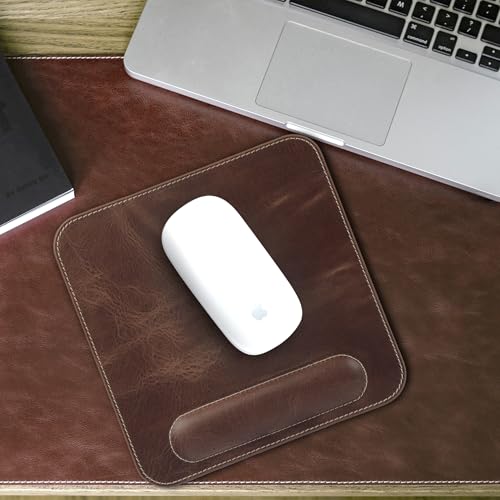 Londo Top Grain Leather Mouse Pad with Wrist Rest – Ergonomic Support, Non-Slip Base, Smooth Surface - color: Brown