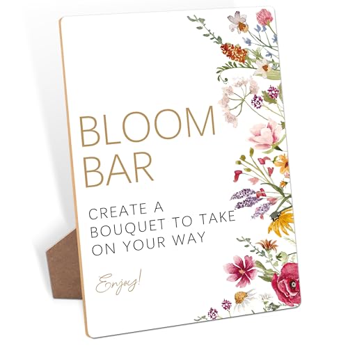 Bloom Bar Sign, Wedding Signs for Ceremony and Reception, Floral Bridal Shower Decorations, Wooden Wedding Signage, Bridal Shower Decor, Bloom Bar Supplies for Engagement Anniversary Parties, 01 - color: Bloom Bar Sign, 01