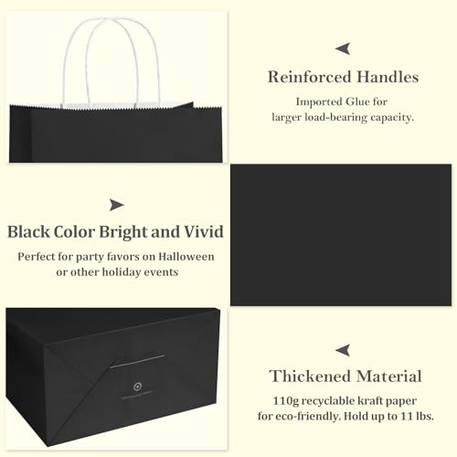 BagDream Black Gift Bags with Handles Bulk 10x5x13 Large Black Kraft Paper Bags Recyclable for Shopping, Merchandise, Retail, Grocery Gift Sacks - color: Dark Black
