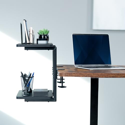 VIVO Clamp-on 16 inch Flexible 2-Tier Shelving Unit for Table Accessories, Gaming Devices, and More, 4 Configuration Options, Desktop Organizer, Black, DESK-SHELF2CS
