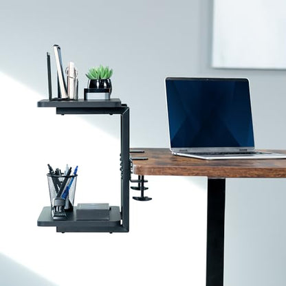 VIVO Clamp-on 16 inch Flexible 2-Tier Shelving Unit for Table Accessories, Gaming Devices, and More, 4 Configuration Options, Desktop Organizer, Black, DESK-SHELF2CS