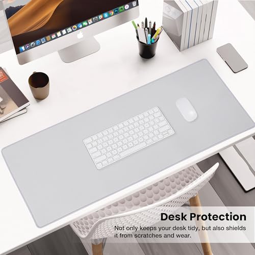 ALOANES Silvery Waterproof Desk Mat, Large Mouse Pad with Extended Mouse Mat, with Anti Slip Base, Stitched Edge, Grain Jacquard Surface, Perfect for Gamer, Office & Home, 3XL(15.74''x35.43''x0.12'') - color: 01- Pro Silver, size: 3XL(35.4" x 15.7")