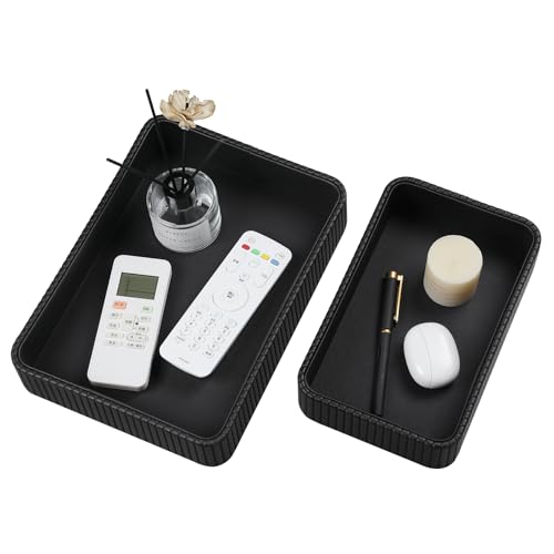 Desk Organizer Tray, PU Leather Nightstand Organizer Perfume Valet Tray for Men Women, Decorative Vanity Trays Trinket Dish Key Bowl for Entryway Bedside Table (Black, Small+Large) - color: Black, Small+large