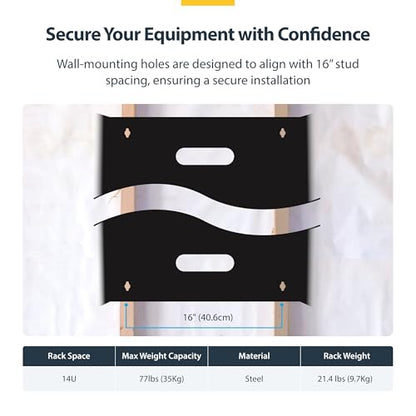 StarTech 14U 19in Wall-Mount Network Rack, 14in, 77lb (RACK-14U-14-BRACKET) - size: 14U