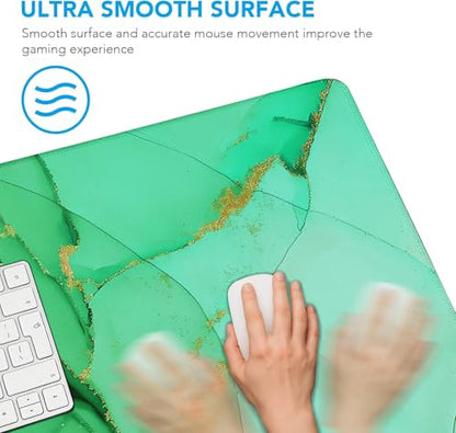 Large Gaming Mouse Pad, Waterproof Mousepad with Stitched Edges, Non-Slip Rubber Base, XXL Computer Long Keyboard Mouse Mat for Gamer, Office & Home, 31.5" x 15.7", Marble Green - color: Marble Green, size: 31.5" x 15.7"