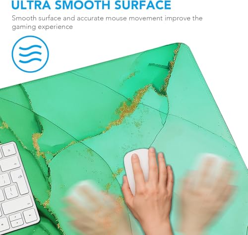 Large Gaming Mouse Pad, Waterproof Mousepad with Stitched Edges, Non-Slip Rubber Base, XXL Computer Long Keyboard Mouse Mat for Gamer, Office & Home, 31.5" x 15.7", Marble Green - color: Marble Green, size: 31.5" x 15.7"
