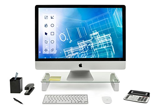 Mount-It! Glass Computer Monitor Riser and Laptop Stand | Clear Flat Screen Display Stand, Desktop Shelf and Organizer, Glass and Aluminum Construction, 22 Inches Wide, 44 lb Carrying Capacity