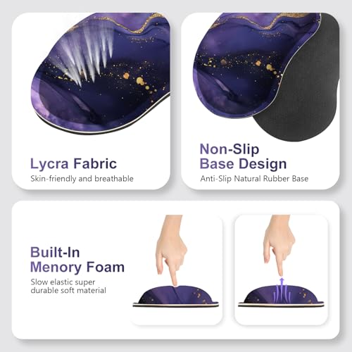 Large Gaming Mouse Pad Set, 4 in1 Ergonomics Keyboard Desk Mat with Memory Foam Wrist Rest, Extended Game Mousepad, Non-Slip Desk Pad Matt Easy Typing Pain Relief I Purple Golden Marble - color: Purple Golden Marble