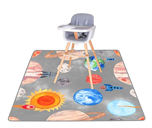 Splat Mat for Baby – Under High Chair Floor Mat Protects Wood, Vinyl and Carpet from Spills – Waterproof 4 Layer Baby Mat with Anti-Skid Backing Deters Bunching and Sliding (51” x 51”) - color: Kids Hand Painted Cosmic Collection