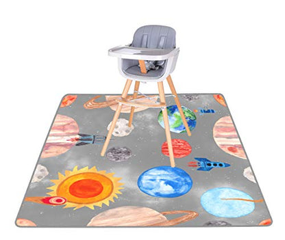 Splat Mat for Baby – Under High Chair Floor Mat Protects Wood, Vinyl and Carpet from Spills – Waterproof 4 Layer Baby Mat with Anti-Skid Backing Deters Bunching and Sliding (51” x 51”) - color: Kids Hand Painted Cosmic Collection