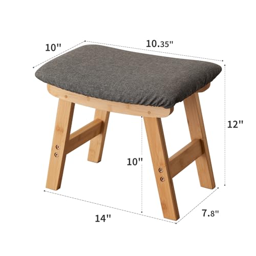Kitsanery Foot Stool,Ottoman,Bamboo Small Sofa Foot Rest Under Desk,Extra Seating for Living Room, Bedroom and Kitchen (Natural Stool Legs - Gray Surface) - color: Natural Stool Legs - Gray Surface