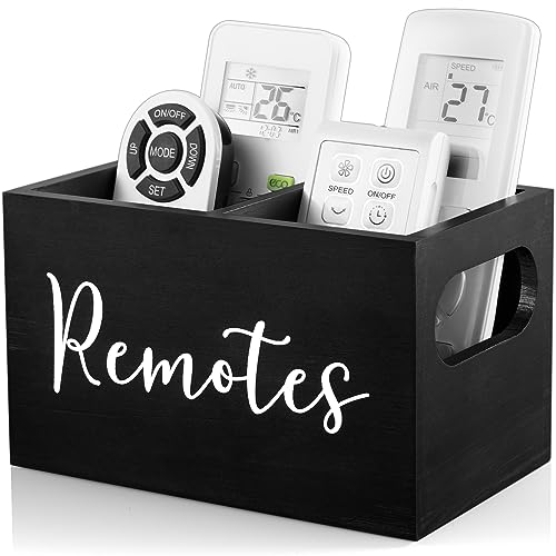 DRASTAR Remote Control Holder, Wood TV Remote Holder, Remote Storage Caddy, Remote Control Organizer (Black, 2 Slots) - color: Black, size: 2 Slots