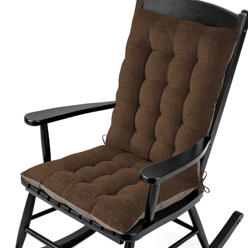 AddGrace Non-Slip Rocking Chair Cushion Extra Large Linen Thick Chair Pads Durable High Back Seat Cushions with Ties Set of 2 Brown - color: Brown