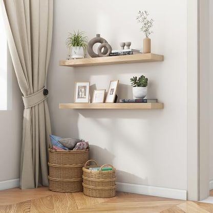 Fuqing Natural Floating Shelves, 36 Inch Set of 2, Raw Wood for Living Room & Home Office - color: Natural, size: 36 Inch