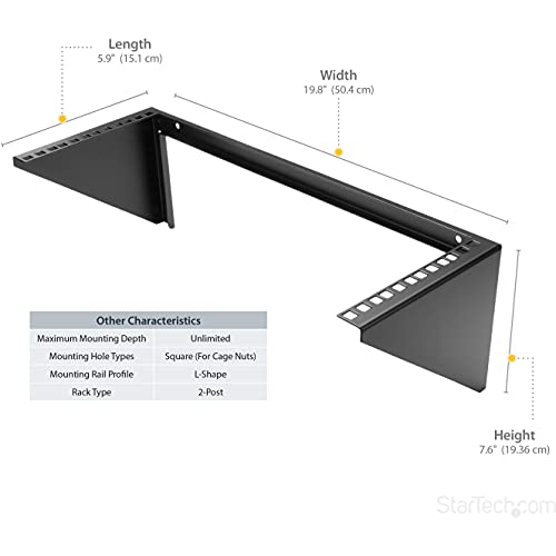 StarTech 4U Vertical Wall-Mount Rack Bracket, 19in, 125lb, TAA (RK419WALLV) - size: 4U