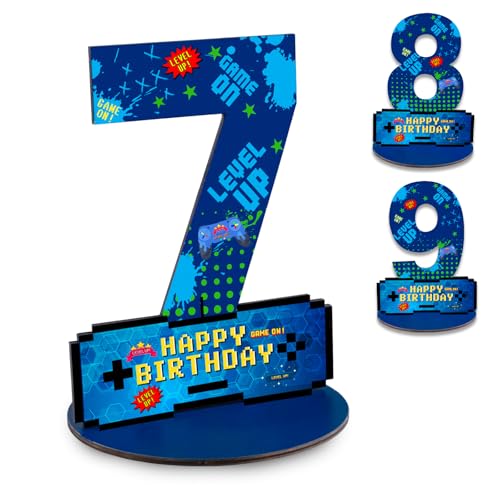 Video Game Birthday Party Decorations, Video Game Birthday Number Sign Centerpiece, 7th Table Topper Wooden Centerpiece for Gaming Theme 7th Birthday Supplies (7th) - style: 7th