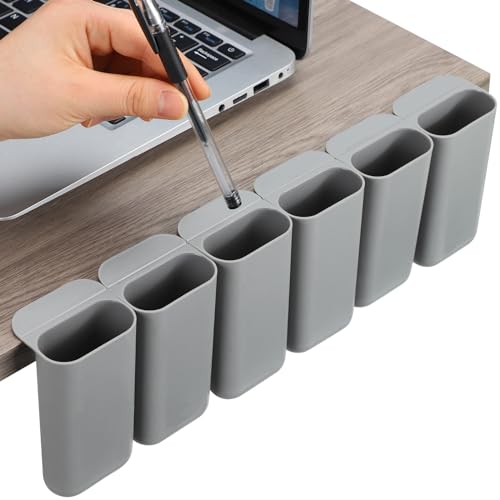 Resurhang 6 Pcs Monitor Pen Pencil Holders DIY Screen Pen Holder Computer Monitor Pencil Holder Desktop Accessories PP Self Adhesive Desk Organizer for Office Classroom Gadget Storage(Gray) - color: Gray