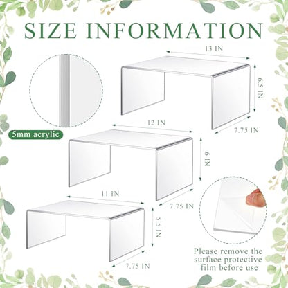RattanView 3 Pcs Extra Large 13,12,11 Inch Acrylic Display Risers Clear Acrylic Shelf Riser Display Stands 5 mm Thick Rectangular for Collectibles Figures - size: 13, 12, 11 Inch