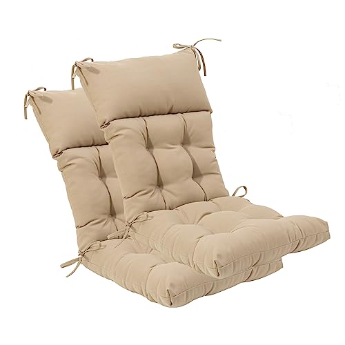 QILLOWAY Outdoor Rocking Chair Cushions Set of 2, 100% Polyester Waterproof Patio Rocking Chair Cushion, High Back Weatherproof Chair Pad for Adirondack & Outdoor Furniture, Sand,Beige - color: Beige/Sand/Camel