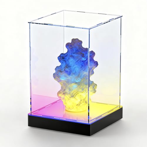Light Up Acrylic Display Case with RGBW LED Lights, USB Powered with Switch Panel & App Control, Clear Collectible Display Box for Figures, Dolls, Collectables & Toys, 10x10x14 Inch - size: 10''(L) x 10''(W) x 14''(H)