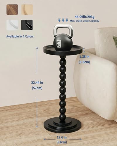Round Wooden Side Table & Drink Table | Sturdy & Functional Mid-Century Modern Design with Solid Wood Base for Living Room, Bedroom, Office & More - color: Black