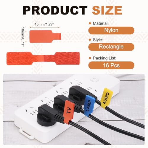 PATIKIL 16Pcs Cable Labels Tags, 1.8" Write on Wire Tags Cord Labels Hook Loop Rectangle Cable Ties for Electronics Organize Wire Classify Identification Management, Orange - color: Orange
