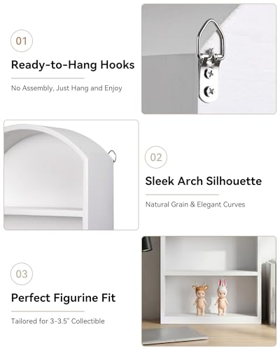 9"x13.5" Small Arched Trinket Display Shelf Shadow Box, White | Fully Assembled, Wooden Shelf for Wall or Desk, Display Collectibles, Knick Knacks, Mini Figurines, Perfumes & Crystals - color: White