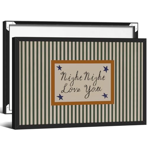 Green Vintage Stripe Canvas Posters Night Night Love You Quotes Wall Art 24x36 inch Black Framed Minimalist Cozy Aesthetic Prints Modern Mid Century Wall Decor - color: Stripe-5, size: 36"L x 24"W, style: Framed