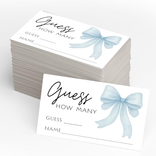 Printed Party Baby Boy Shower Guess How Many Game – Blue Bow Little Man Theme, Baby Boy Decor & Party Supplies, 30 Cards with Table Display Sign - color: Blue Bow
