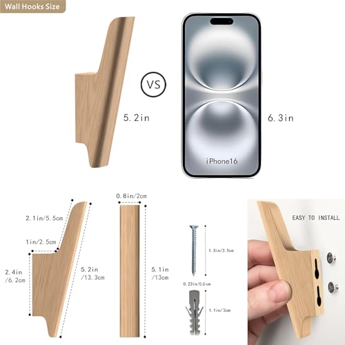 Wood Wall Hooks 4 Pack Coat Hooks Wall Mount Natural Wooden Hooks for Hanging Hat, Bag, Backpack, Rustic Coat Hooks for Wall, Wood Towel Hooks for Bathrooms and Entryway Hooks - color: Beech