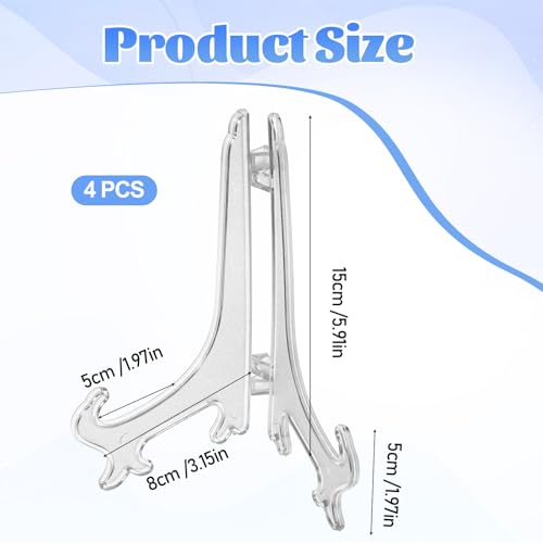4 PCS 6" Clear Acrylic Display Stand/Plate Stands, Clear Plate Holder Easel, Folding Display Plate Holder for School Office Home Decoration