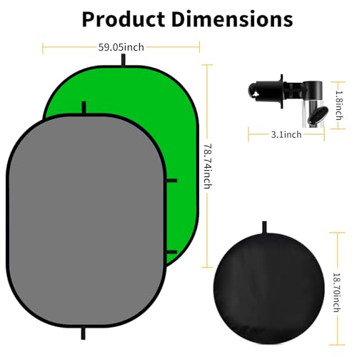 5x6.6ft Reversible Green Grey Backdrop for Photography, Pop-Up Collapsible Background 2-in-1 Muslin Self Tape Backdrop with Clip and Carry Case - color: Green&Grey, size: 5x6.6ft