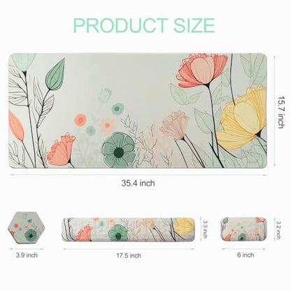 Petmolico Mouse Pad Set Wrist Rest with Keyboard Desk Pad,Mouse Pad with Wrist Rest,Typing Wrist Pad and Cup Coasters,Ergonomic Design for Typing Pain Relief[Light Brown,Big Flower] - color: Green
