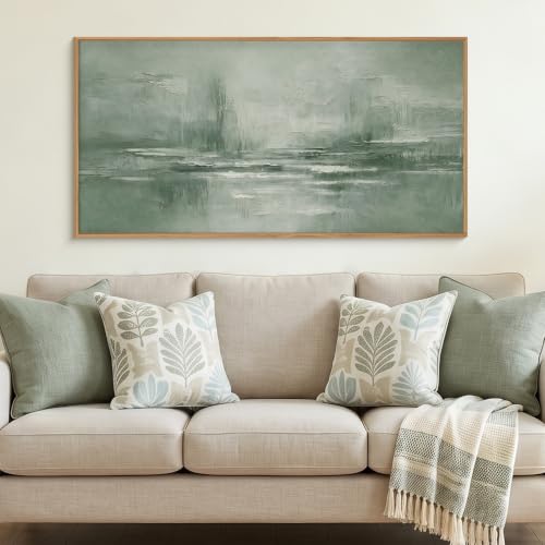 HPNIUB Large Abstract Sage Green Framed Canvas Wall Art Set,Vintage Neutral Brush Stroke Wall Decor, Minimalist Lake Landscape Artwork for Living Room,Bedroom,Office -20"x40"x1 - color: Abstract Sage Green Wall Art, size: 40"L x 20"W
