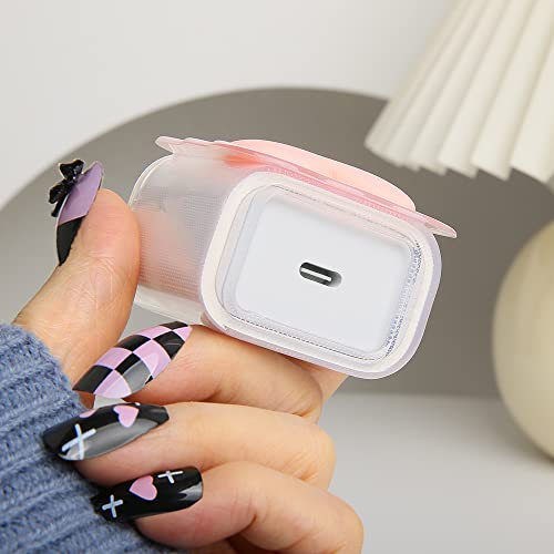 Compatible with iPhone 18W/20W USB-C Charger Cover Lovely 3D Love Heart Waves Clear Soft Charger Protector Cute Cable Saver for iPhone 11 12 13 14 Pro Max Fast Power Adapter, Pink 1 (5in1) - color: Pink 1 (5 in 1)