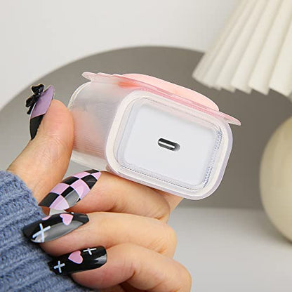Compatible with iPhone 18W/20W USB-C Charger Cover Lovely 3D Love Heart Waves Clear Soft Charger Protector Cute Cable Saver for iPhone 11 12 13 14 Pro Max Fast Power Adapter, Pink 1 (5in1) - color: Pink 1 (5 in 1)