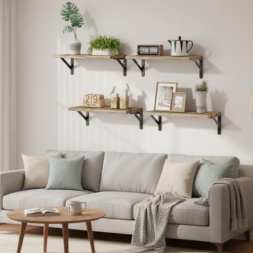 Fixwal Floating Shelves for Wall, Wood Wall Mounted Shelves for Bedroom, Bathroom, Living Room, Kitchen Storage and Decor(Rustic Brown, Set of 4, 16.5 Inch) - color: Rustic Brown